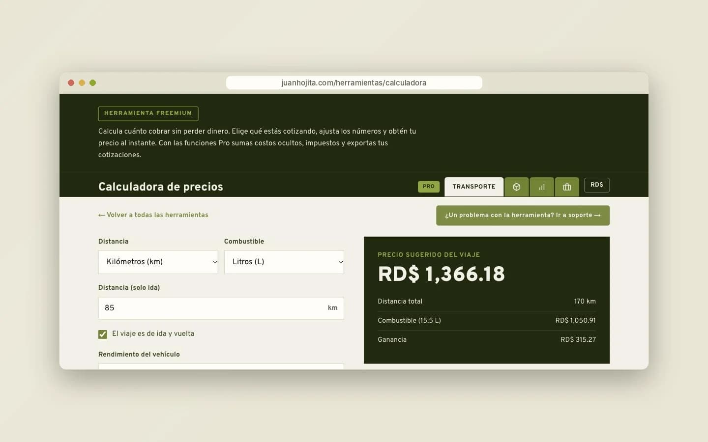 Transporte: precio del viaje al instante