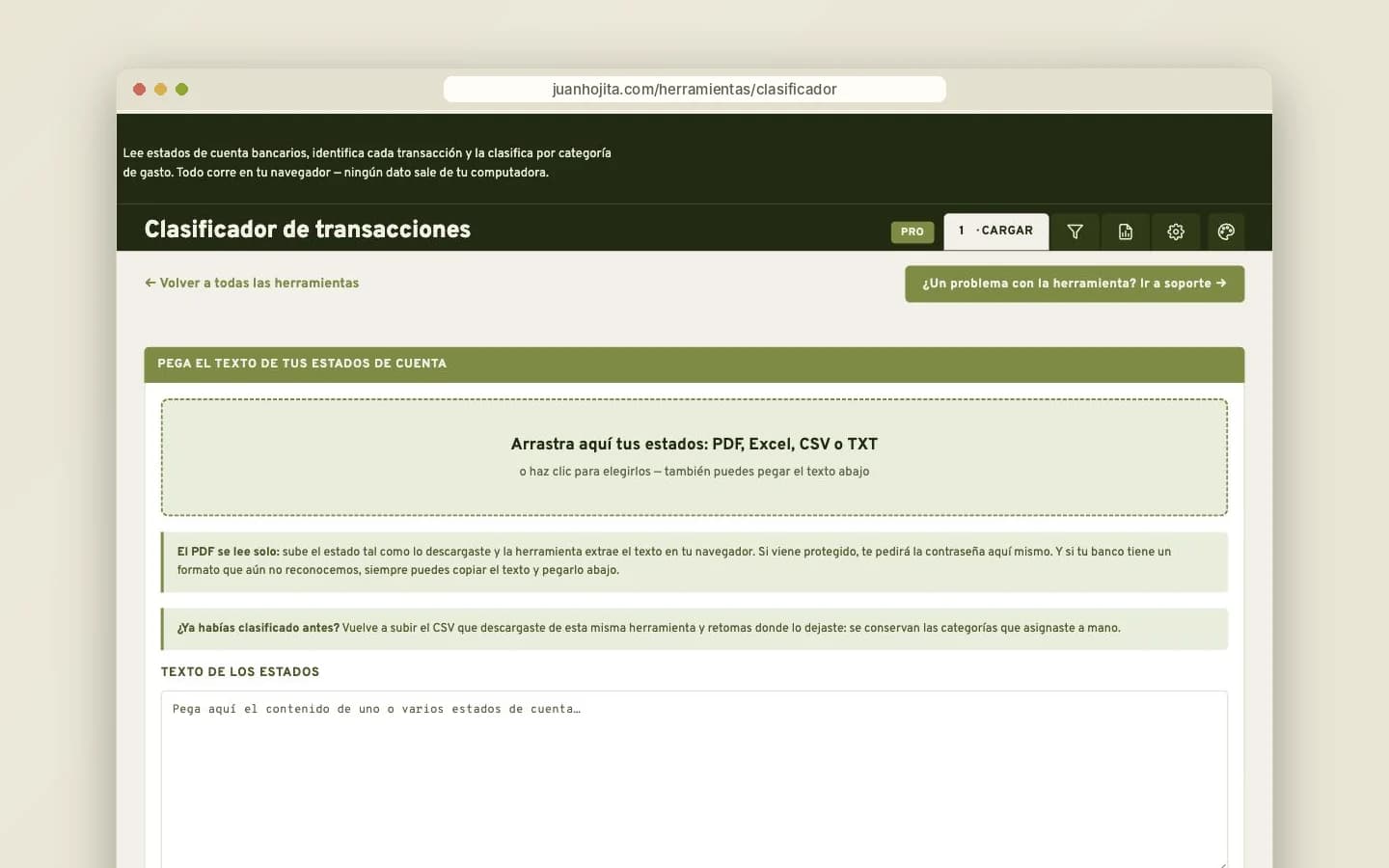 Pega o arrastra tus estados: PDF, Excel, CSV o texto